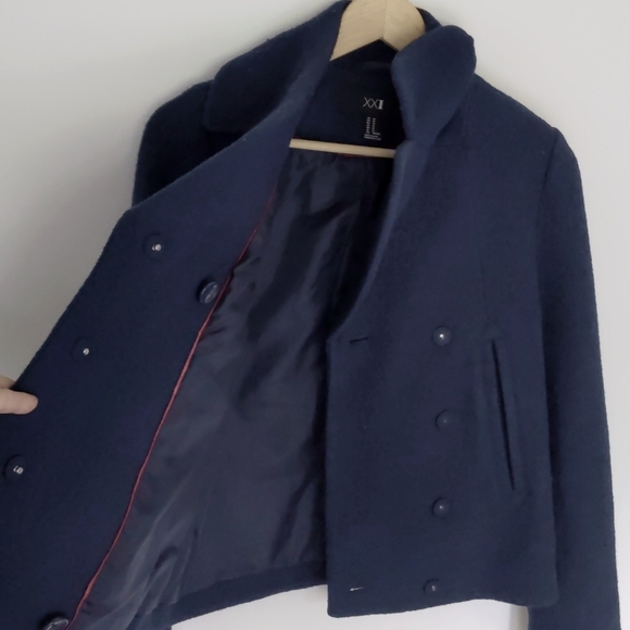 Blue Wool Blenld Short Jacket, Dark Blue Color, Double Breasted Style, Size M - Picture 5 of 7